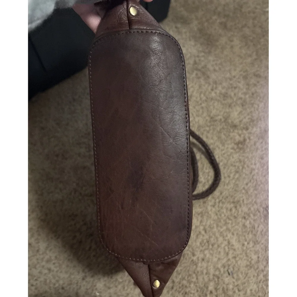 Noonday Collection Rustic Leather Tote Shoulder Bag Cognac Studded Leather Large